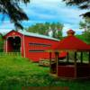 Francois-Gagnon covered bridge & gazebo (on a cloudy day)