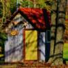 Hunter's shack (mock-up) north of St Felicien, Quebec