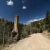 Another (morning) view of 
this 100-year old chimney.
La Plata forest road.