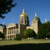 A southern close up angle 
of the Iowa State Capitol.