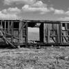 A black and white of this
resting rail car.