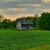 Classic old barn at sunset.
