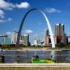 Closer-up view of the 
St Louis arch and skyline.