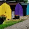 'Colorful row of small storage sheds' near Hamilton,Montana