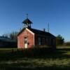 An evening blue-sky view of 
this lovely Dells schoolhouse.
Near Augusta, WI.